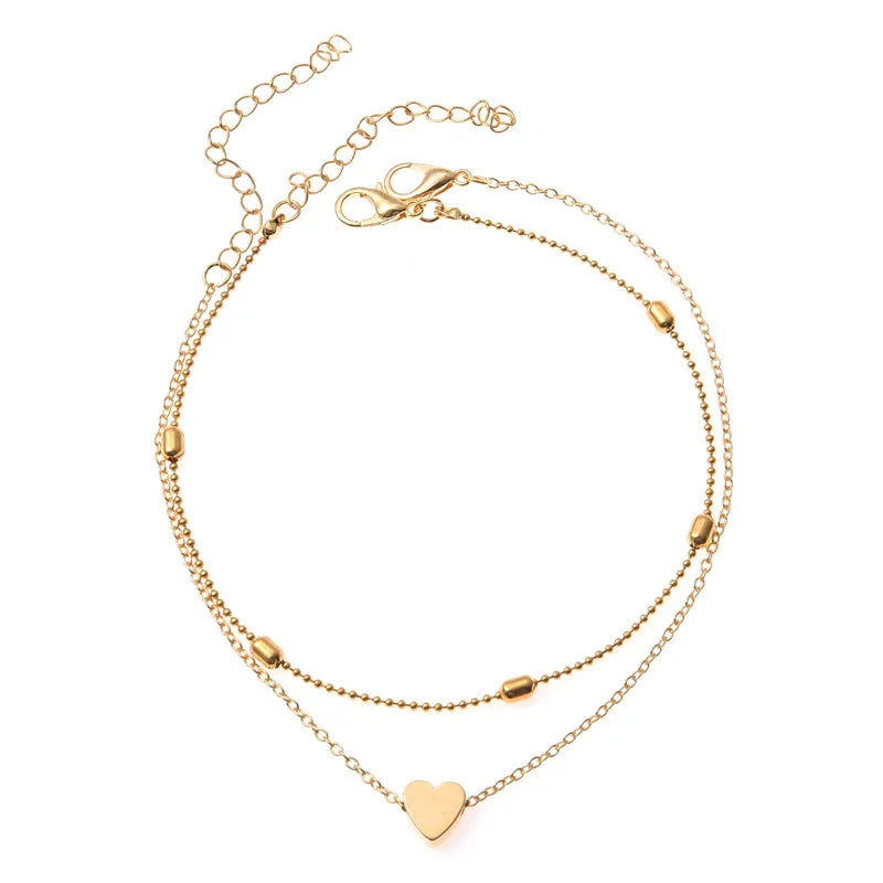 Trendy Beads Multilayer Summer Heart Anklet For Woman Bohemian Vintage