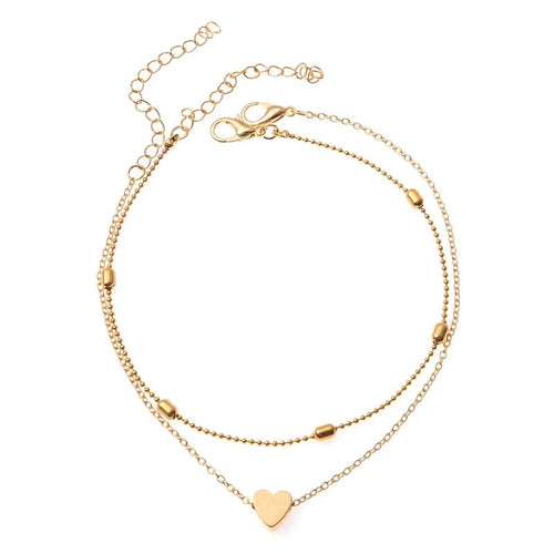 Trendy Beads Multilayer Summer Heart Anklet For Woman Bohemian Vintage