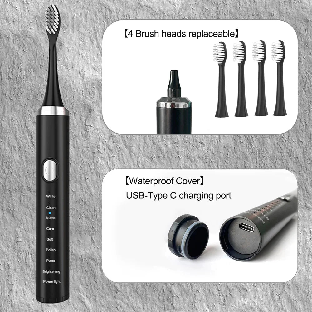 Electric Sonic Toothbrush USB Rechargeable Adult 360 Days Long Battery