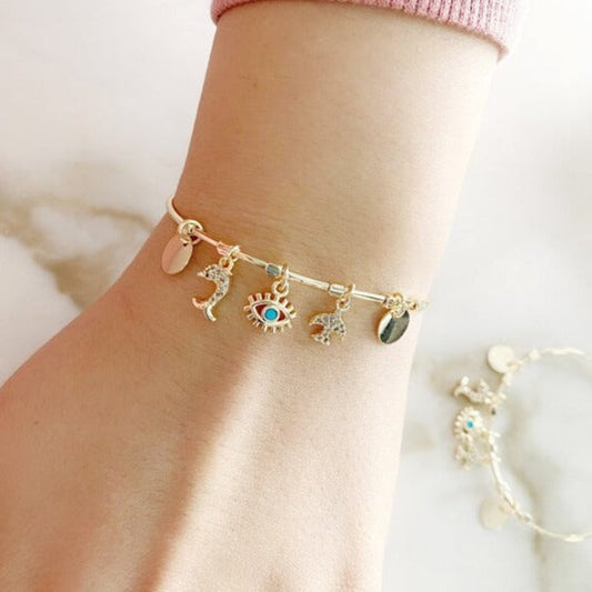 Evil Eye Bracelet, Dainty Dangle Bracelet, Delicate Gold Bracelet