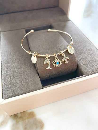 Evil Eye Bracelet, Dainty Dangle Bracelet, Delicate Gold Bracelet