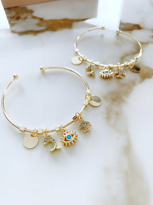 Evil Eye Bracelet, Dainty Dangle Bracelet, Delicate Gold Bracelet