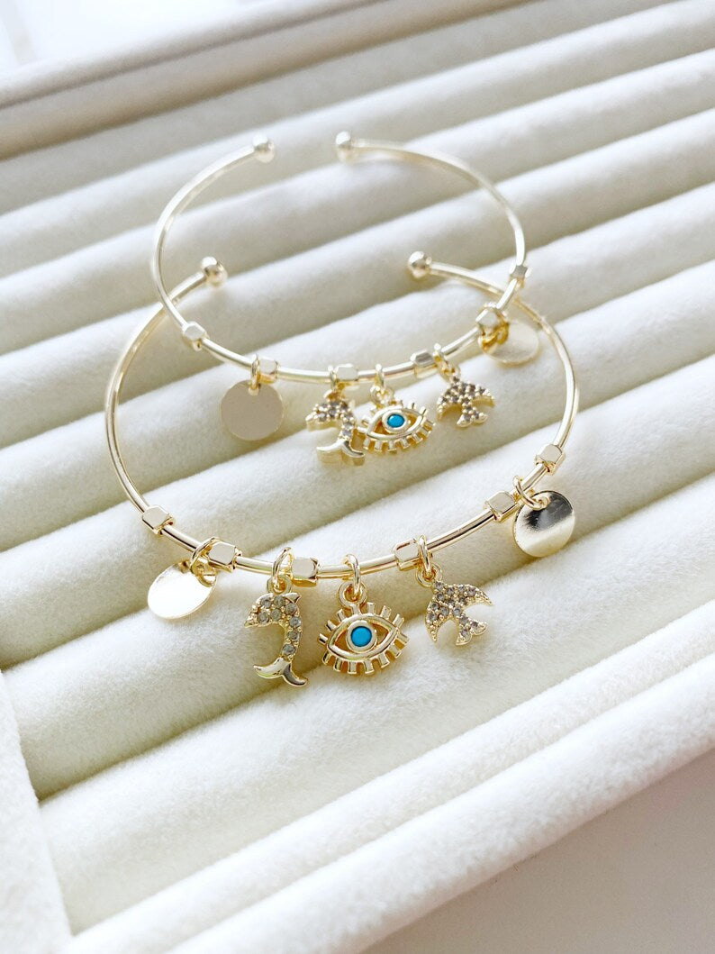 Evil Eye Bracelet, Dainty Dangle Bracelet, Delicate Gold Bracelet